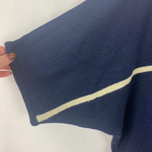 NY Collection Navy Pullover Tribal Print Fringe Sweater Women's Large. - Picture 4 of 8